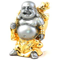 Amherst Pewter PG9602B 24K Gold Trimmed Laughing Buddha Pewter Figurine - 3 1/4"