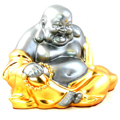 Amherst Pewter PG9605 24K Gold Trimmed Laughing Buddha Pewter Figurine - 5"
